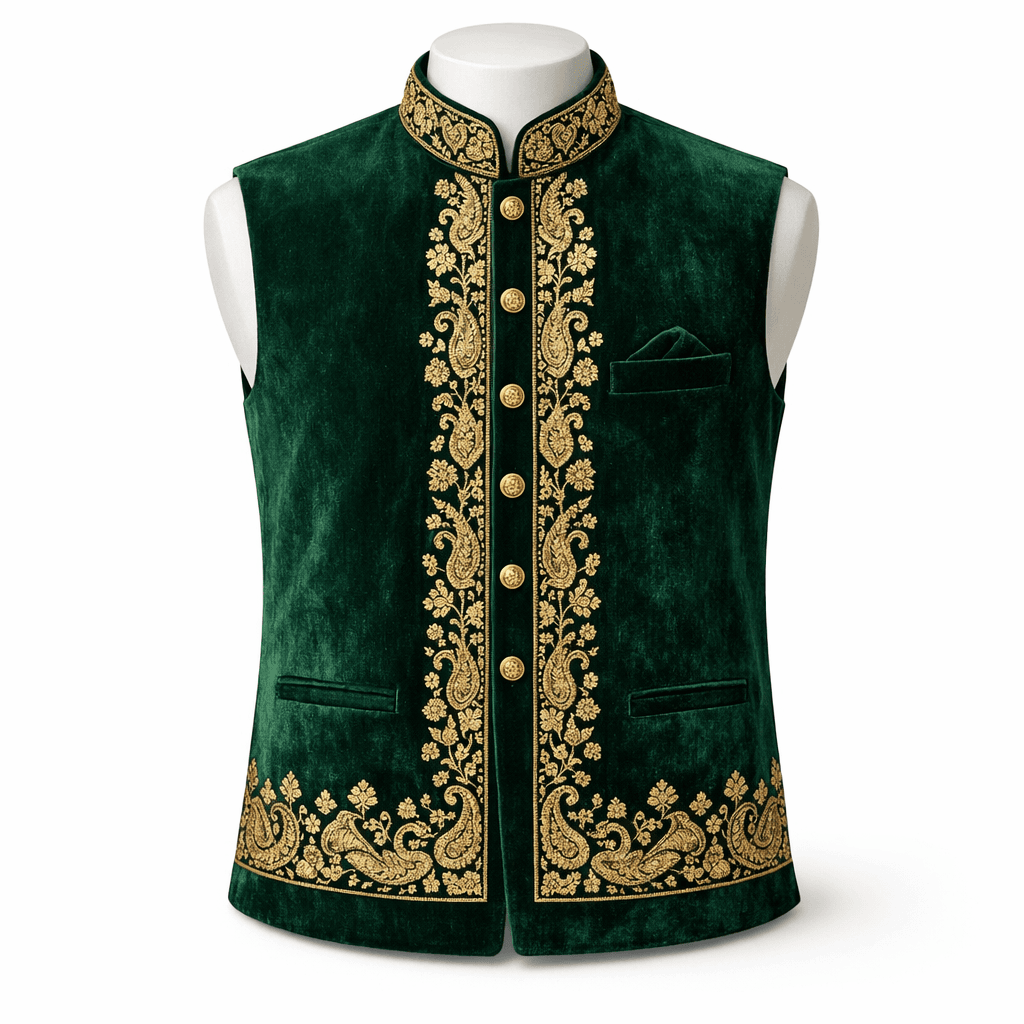 Men's Waistcoat - Dark Green Velvet