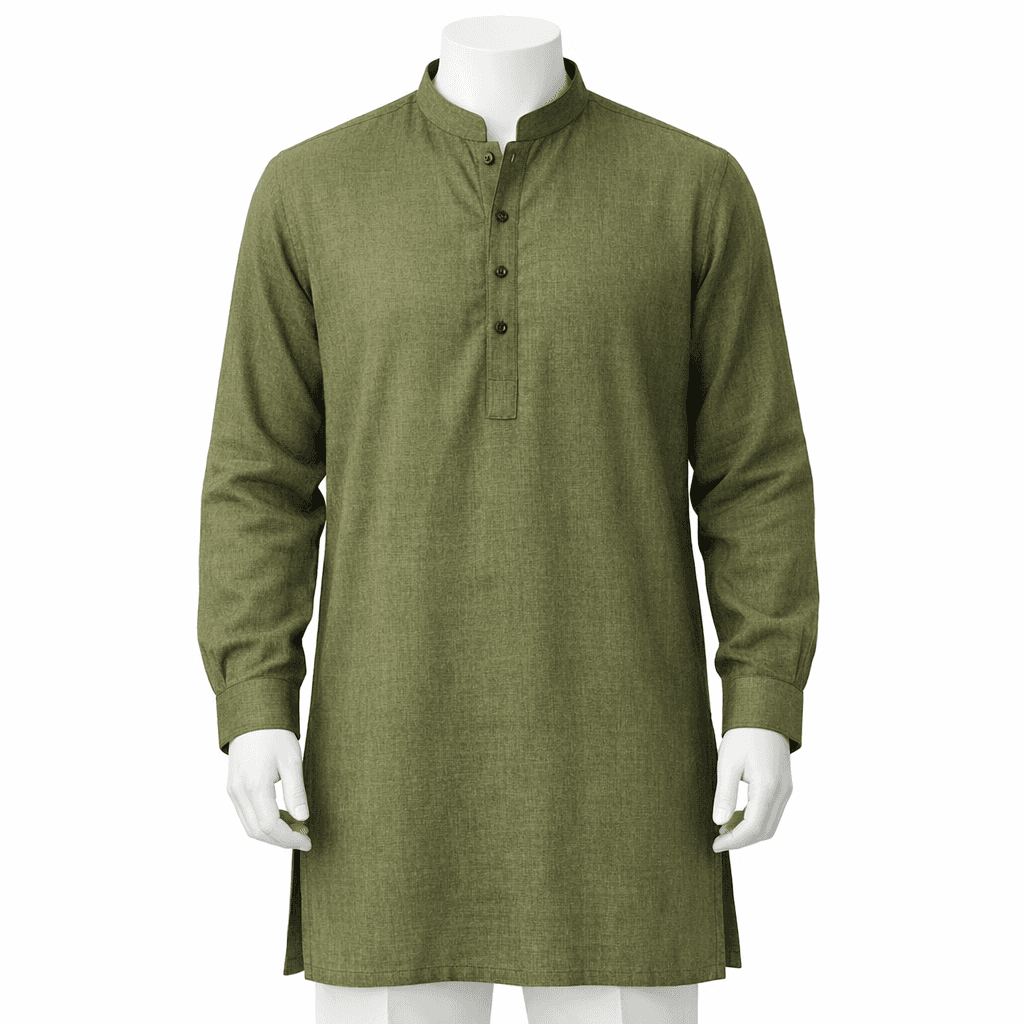 Men's Kurta - Olive Green Linen