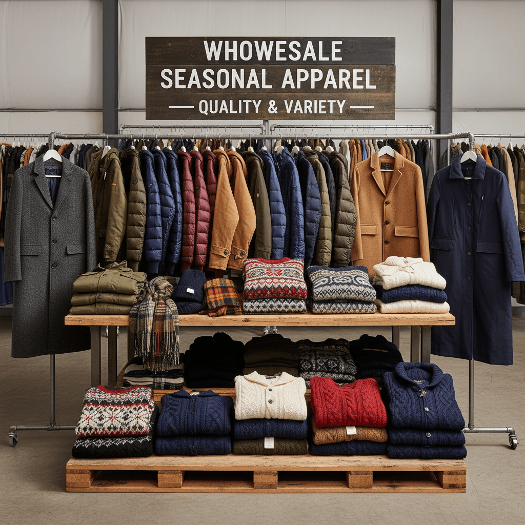 Seasonal clothing collection with jackets and layering pieces