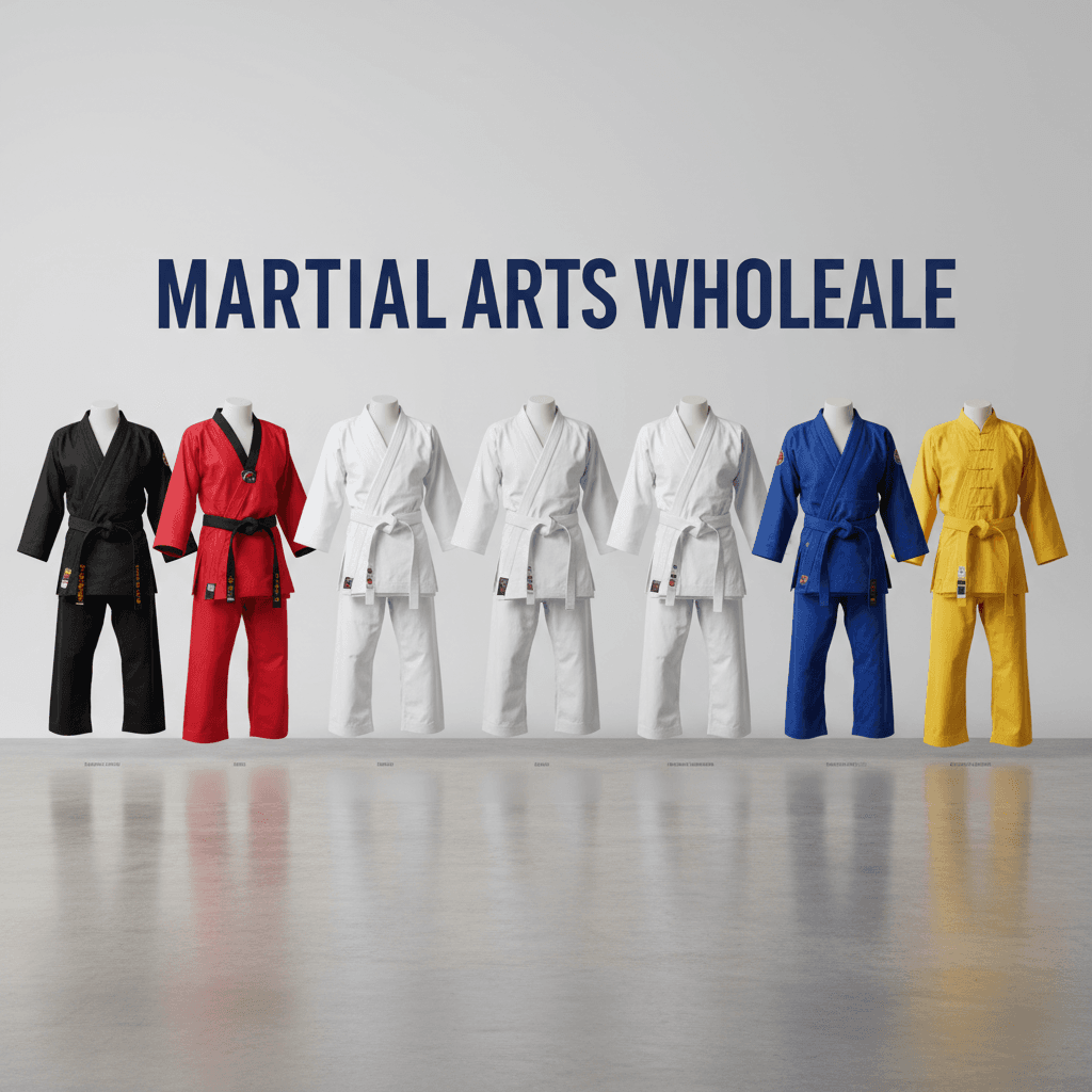 Karate suits and martial arts uniforms in various styles