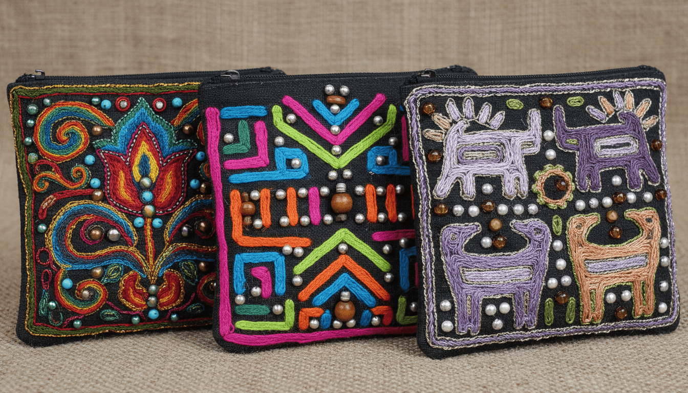 Embroidered hand pouches