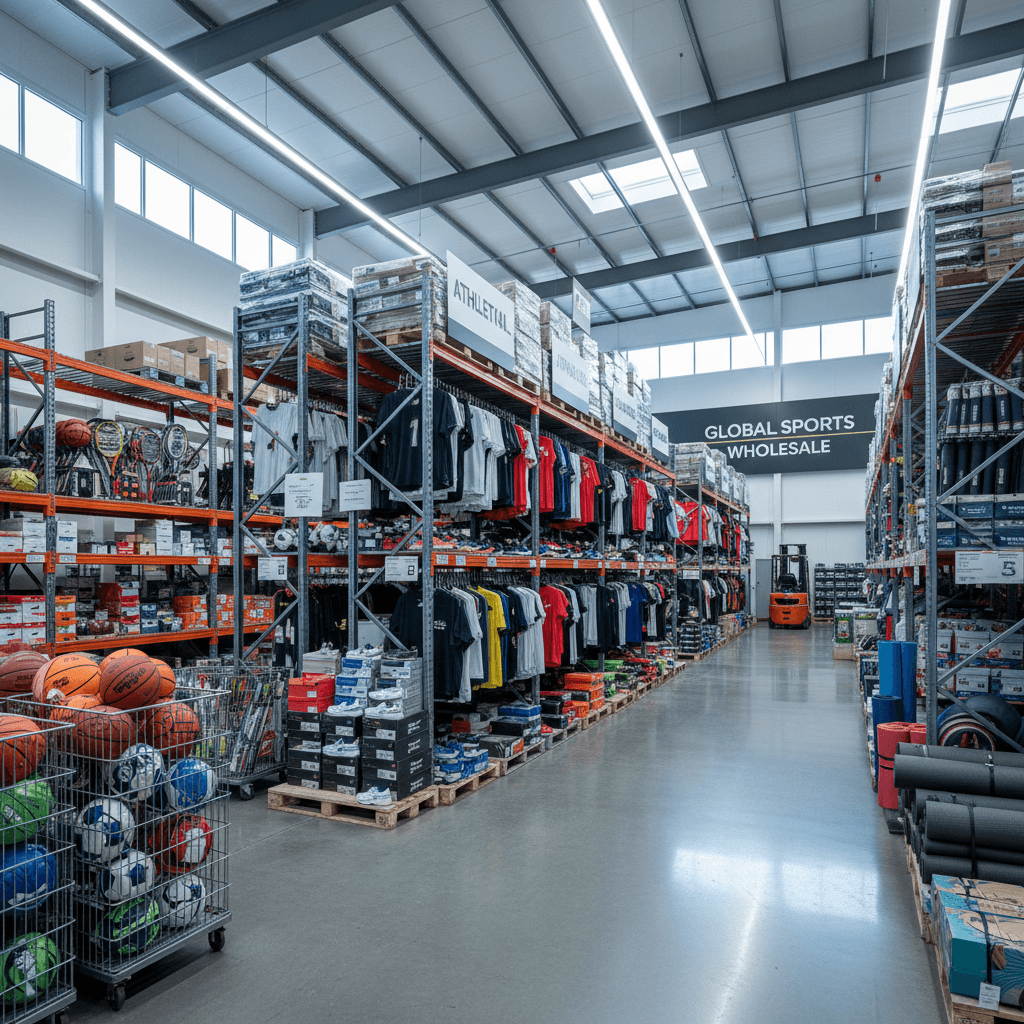 Organized wholesale inventory of sports gear and apparel